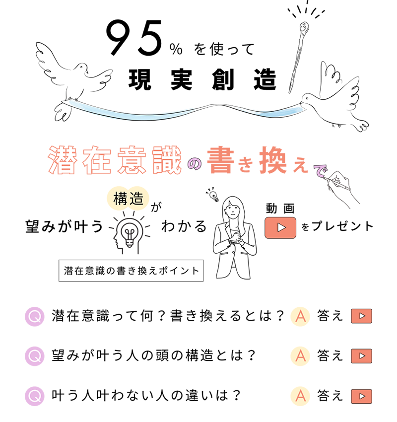 95%を使って現実創造！潜在意識の書き換えで望みが叶う構造がわかる動画をプレゼント